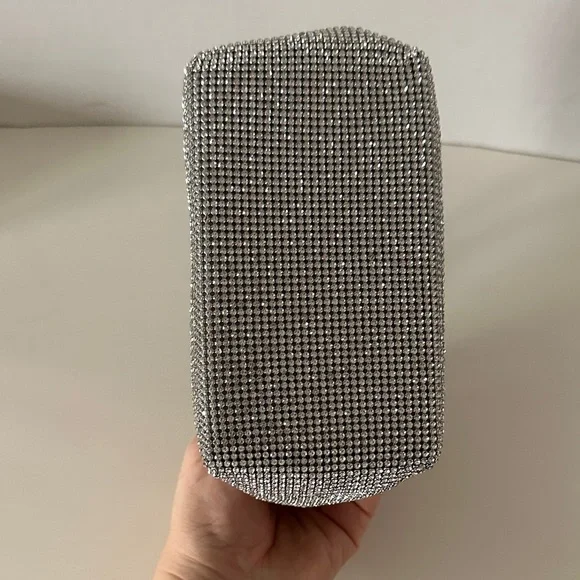 NWT Cult Gaia Solene Mini Top Round Handle Clear Rhinestone Silver Bag - Picture 8 of 10